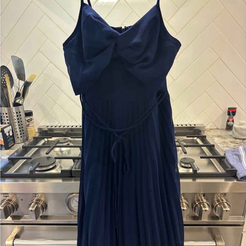 NWT Asos formal dress with tie front navy blue - Picture 3 of 6